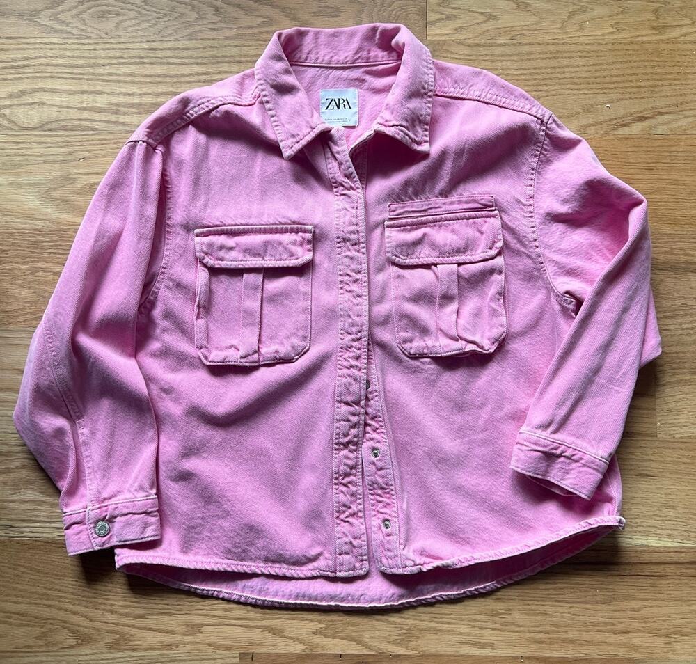 Zara Pink Denim Shirt Jacket